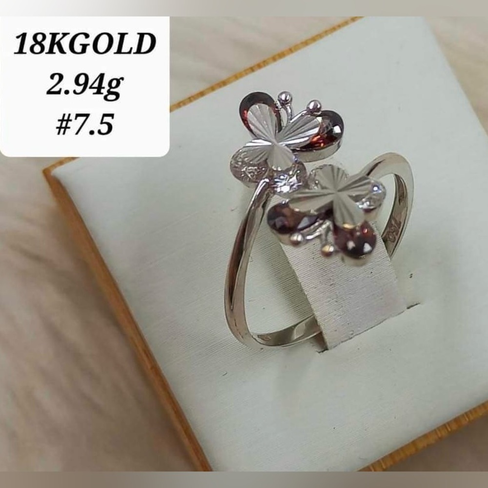 Japan 18K White Gold Twin Butterfly Ring With Stones Size 7.5